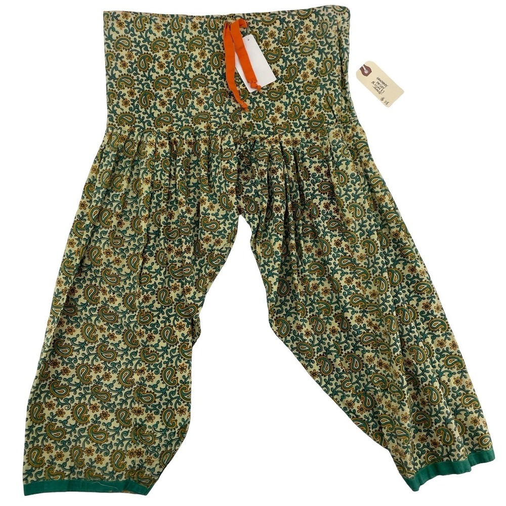Handmade Women's Bloomers Paisley Green Yellow Cotton France Small